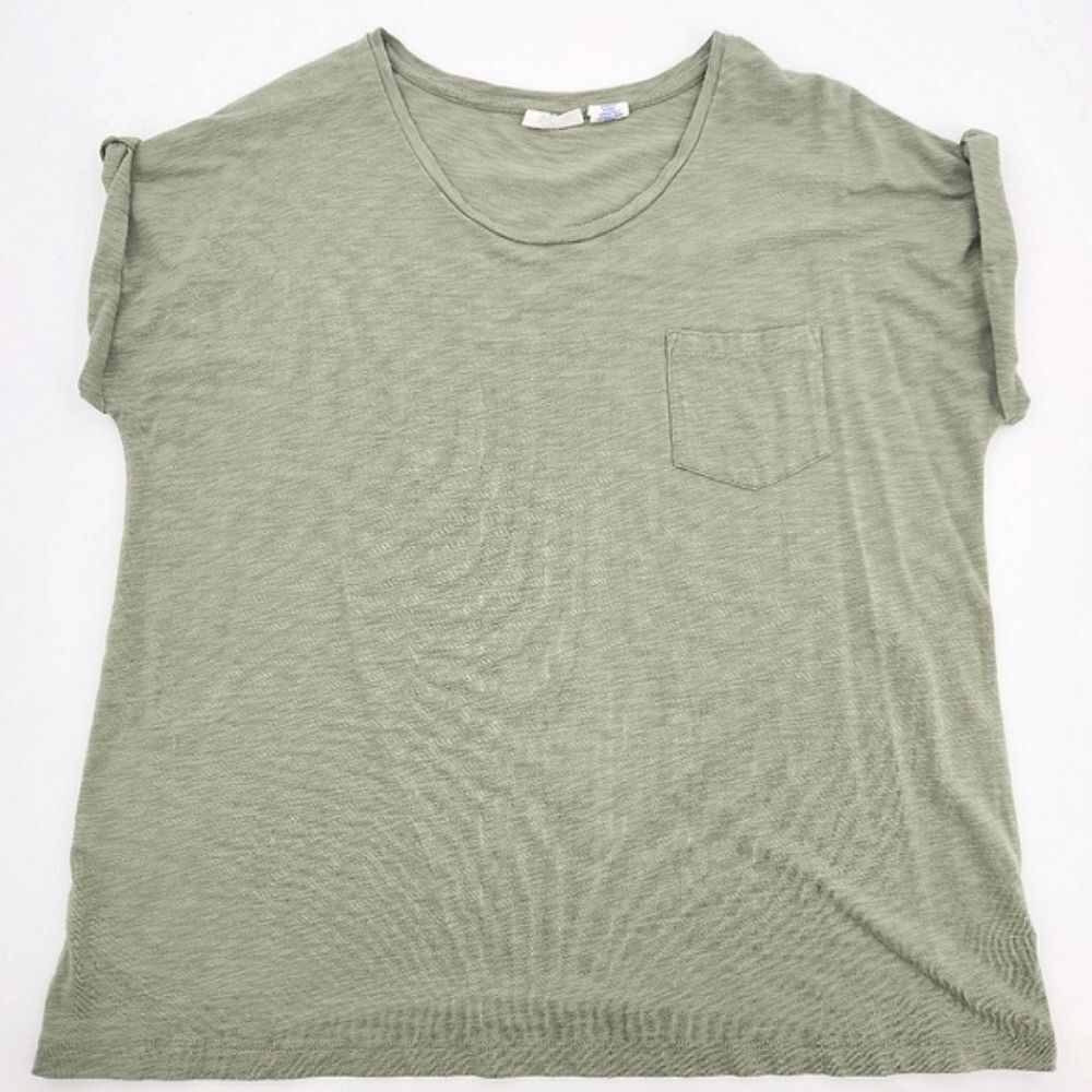 Sigrid Olsen Pocket Muscle Tee Womens Size XL Sage Green Goblincore Basic Norm